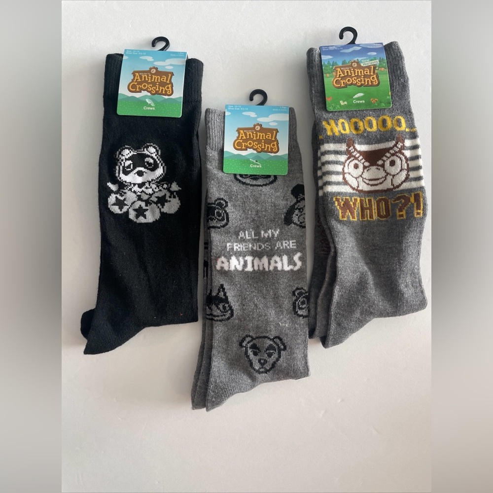 3 Pairs Animal Crossing Tom Nook Crew Socks Men/Women's 6 1/2 - 12 Nintendo New